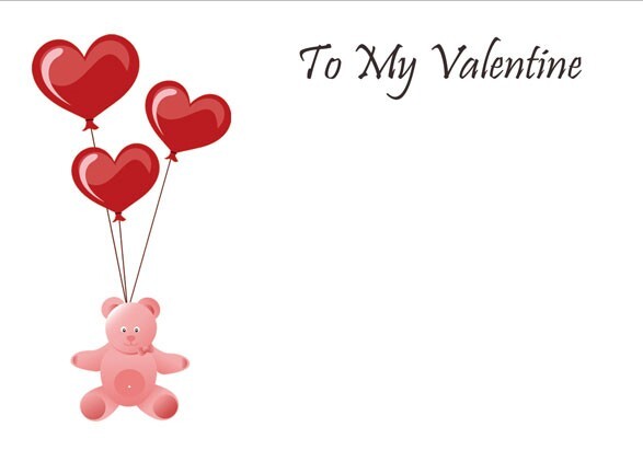 Card Valentines Bear and Heart Balloons