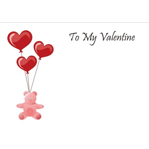 Card Valentines Bear and Heart Balloons